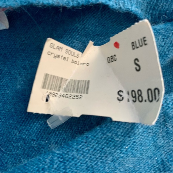 Glam Souls VTG Y2K Blue Cropped Embellished Bolero Sweater Cardigan NWT S/M - Picture 3 of 6